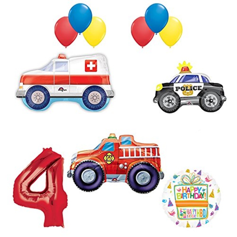 Team Rescue 4th Birthday Party Supplies and First Responders Balloon Bouquet decorations