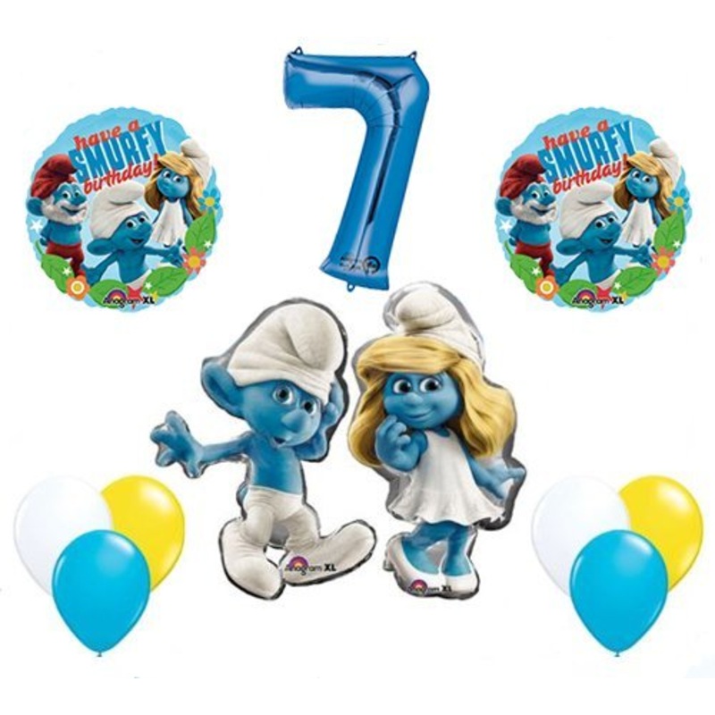 The Smurfs Birthday Party Supplies Smurf and Smurfette 7th Smurfy Birthday Balloon Decorations