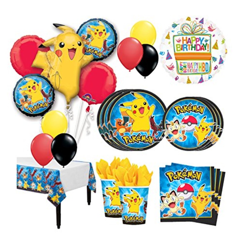 The Ultimate 16 Guest 94pc Pokemon Pikachu Birthday Party Supplies and Balloon Decoration Kit