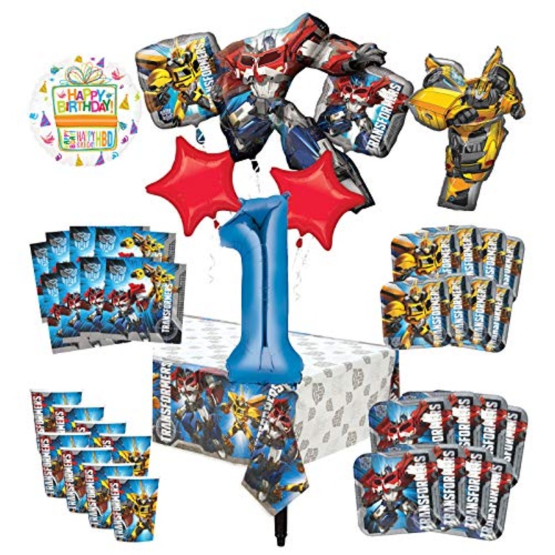 Transformers 1st Birthday Party Supplies 8 Guest Decoration Kit and Balloon Bouquet -