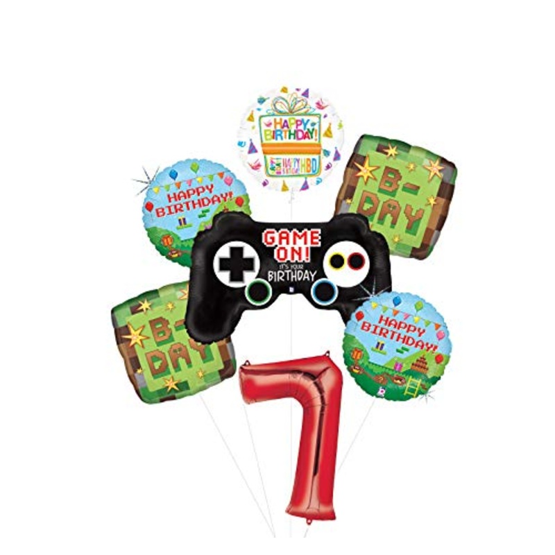Video Game 7th Birthday Party Supplies Miner Pixelated TNT Minecraft-Inspired Balloon Bouquet Decorations