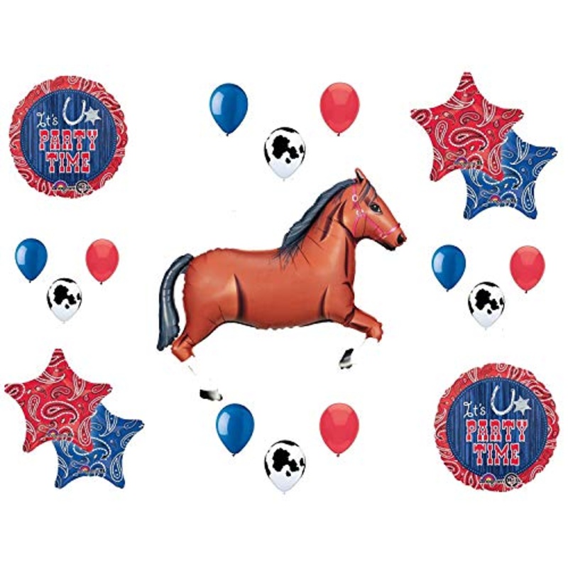 Western Theme Birthday Party Supplies Bandana Hoedown Rodeo Balloon Bouquet Decorations with Brown Horse