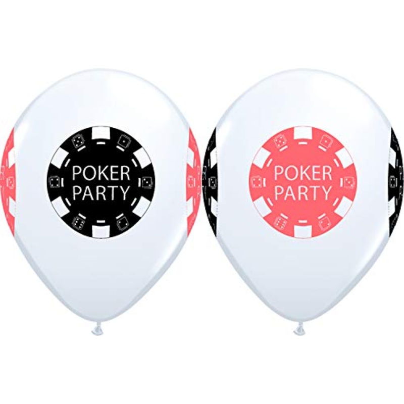 11" Casino Night POKER PARTY Chips 4 Sided Print White Latex Balloons 10 Count
