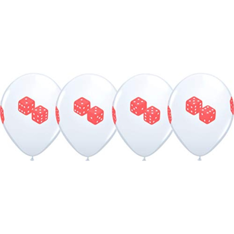 11" Casino Night ROLL OF THE DICE 4 Sided Print White Latex Balloons 5 Count