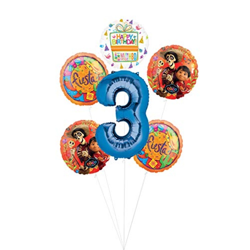 Coco Party Supplies 3rd Birthday Fiesta Balloon Bouquet Decorations - Blue Number 3