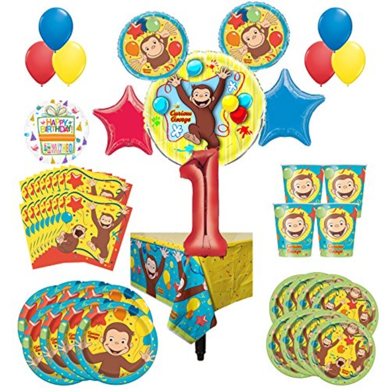Curious George Party Supplies 8 Guest Kit 1st Birthday Balloon Bouquet Decorations