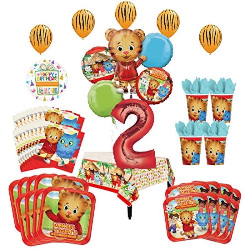 Daniel Tiger Neighborhood 2nd Birthday Party Supplies and 8 Guest 53pc Balloon Decoration Kit