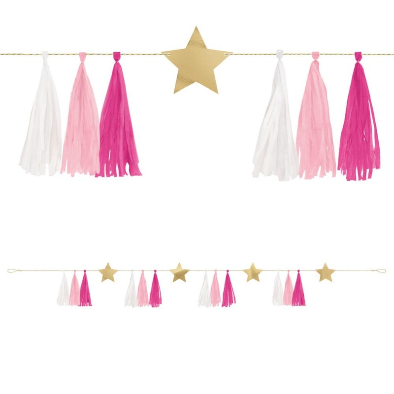 Gold Metallic Star Garland with Tassels, 6 ft