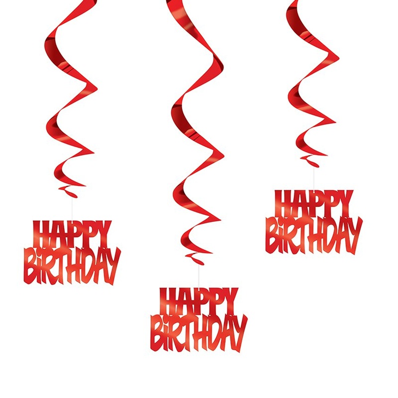 Happy Birthday Red Hanging Swirl Decorations, 32", 3ct