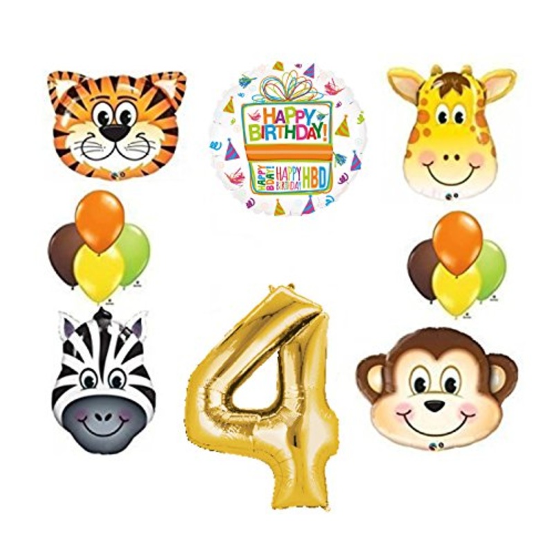 Jungle Animal Safari Forth 4th Birthday Party Supplies and Balloon Decorations