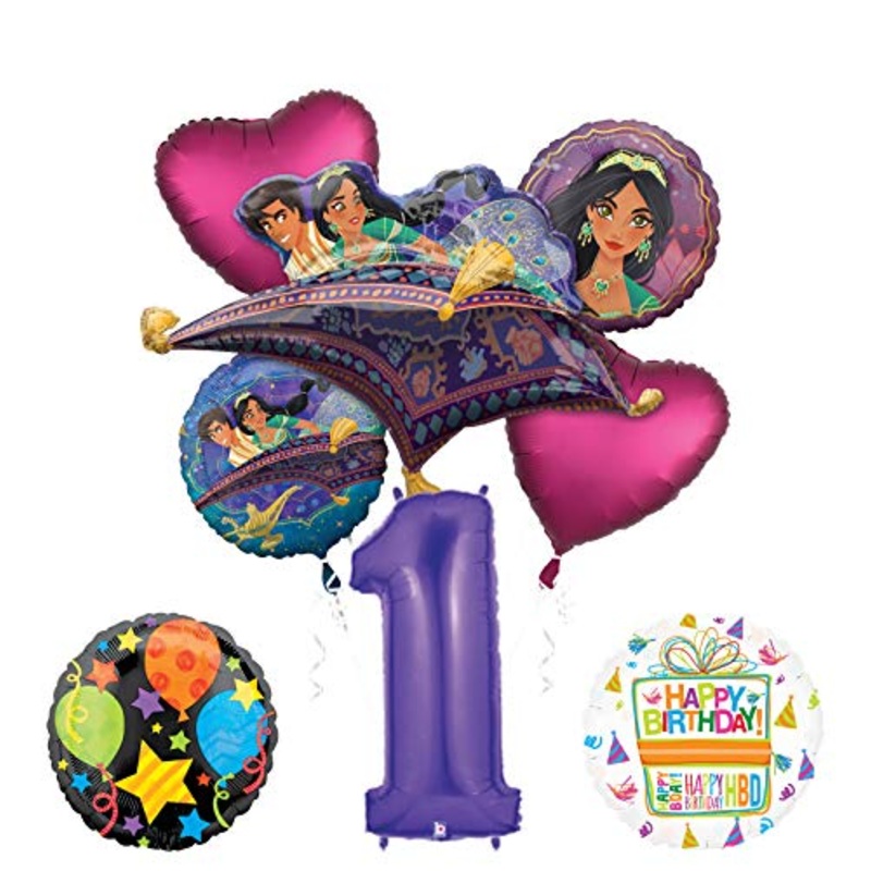 Mayflower Products Aladdin 1st Birthday Party Supplies Princess Jasmine Balloon Bouquet Decorations - Purple Number 1