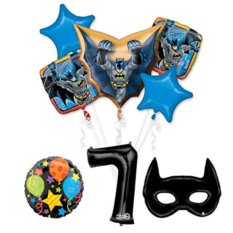 Mayflower Products Batman 7th Birthday Party Supplies and Bat Mask Balloon Bouquet Decoration