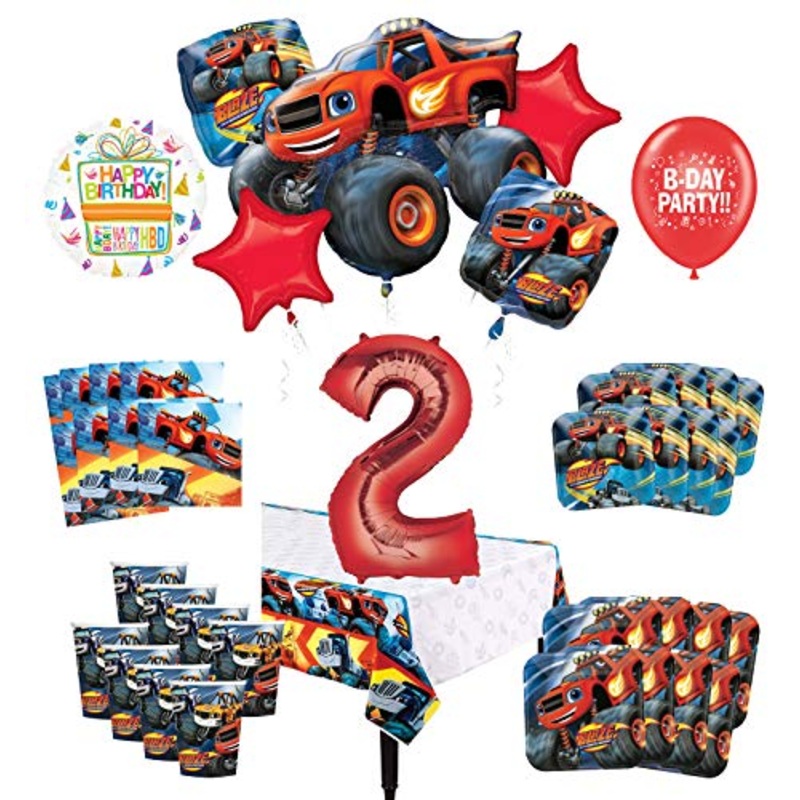 Mayflower Products Blaze and The Monster Machines 2nd Birthday Party Supplies 8 Guest Decoration Kit and Balloon Bouquet