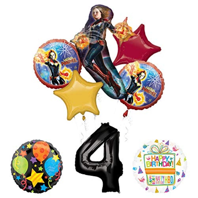Mayflower Products Captain Marvel 4th Birthday Party Supplies Jubilee Balloon Bouquet Decorations