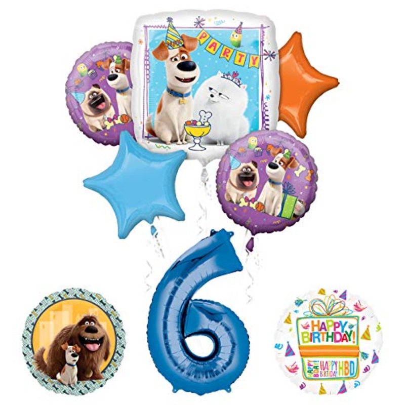 Mayflower Products Secret Life of Pets Party Supplies 6th Birthday Balloon Bouquet Decorations - Blue Number 6