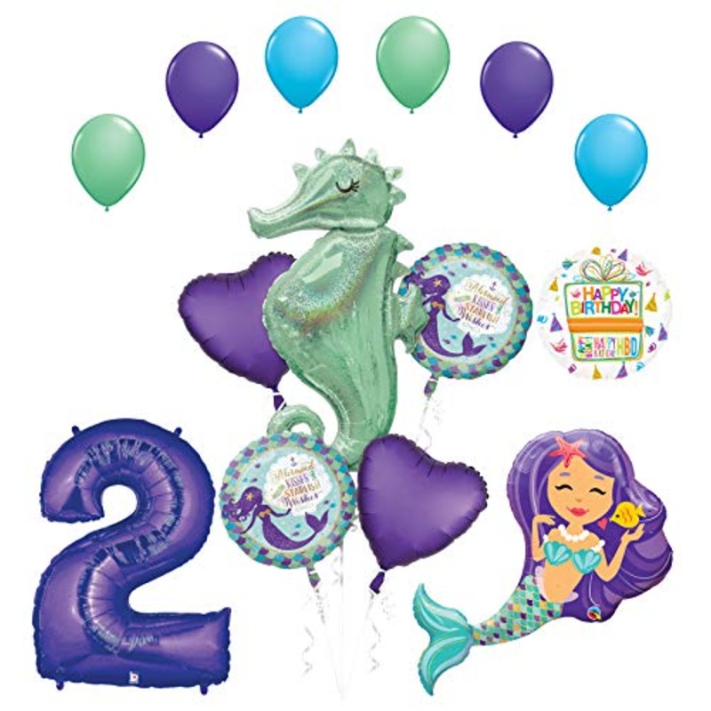 Mermaid Wishes and Seahorse 2nd Birthday Party Supplies Balloon Bouquet Decorations