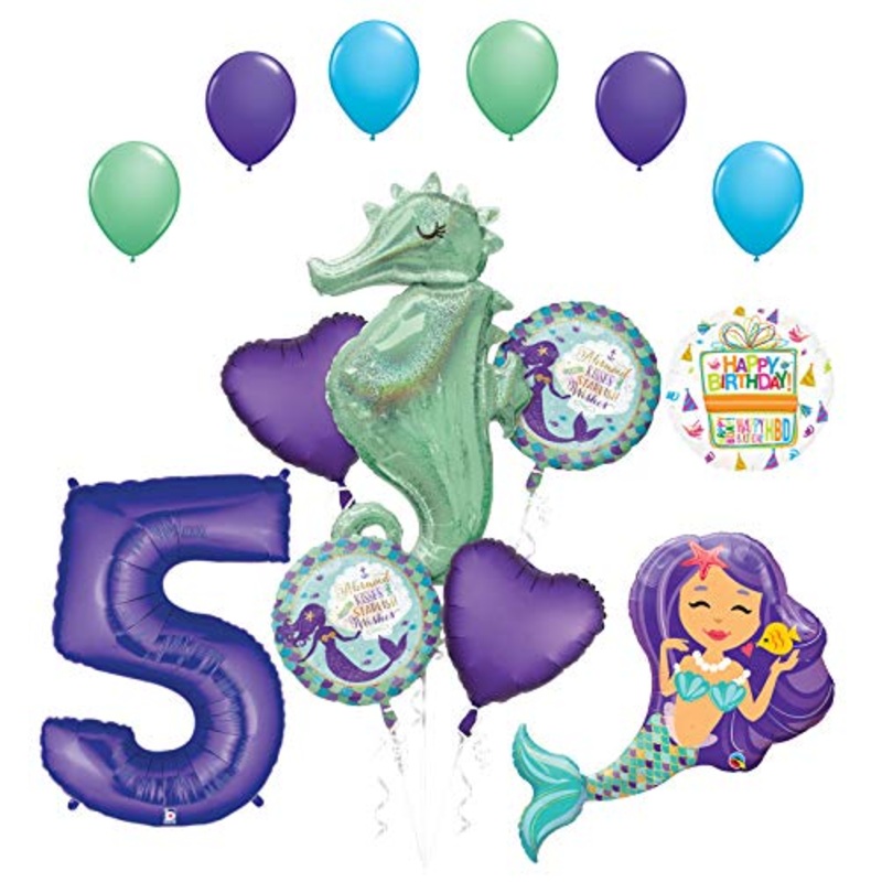 Mermaid Wishes and Seahorse 5th Birthday Party Supplies Balloon Bouquet Decorations