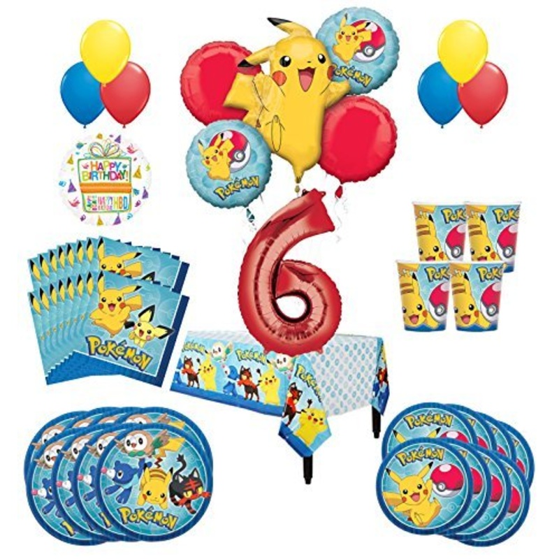 Pokemon 6th Birthday Party Supplies and 8 Guest 54pc Balloon Decoration Kit