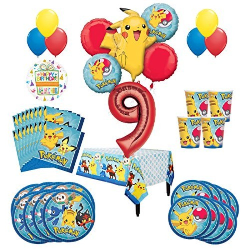 Pokemon 9th Birthday Party Supplies and 16 Guest 95pc Balloon Decoration Kit