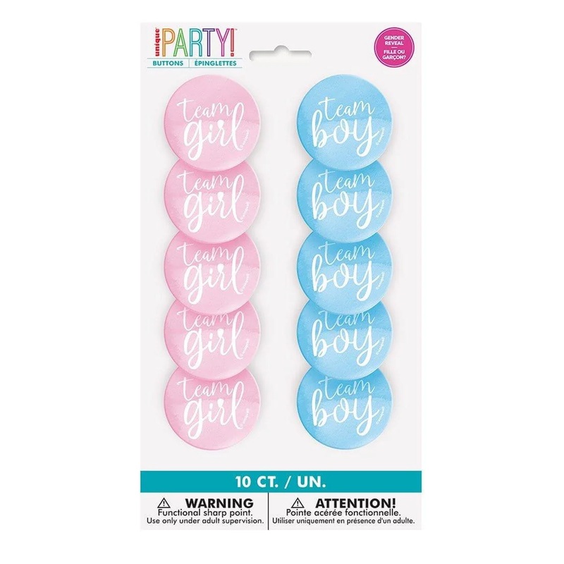 Team Boy, Team Girl Buttons, Gender Reveal Party, 10 Ct