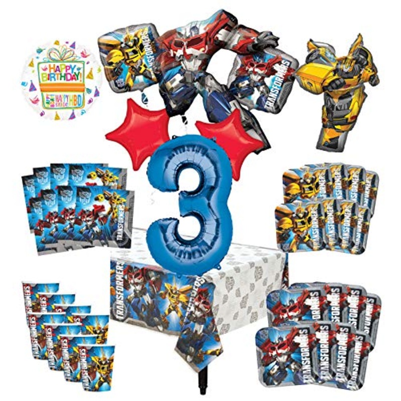 Transformers 3rd Birthday Party Supplies 8 Guest Decoration Kit and Balloon Bouquet -
