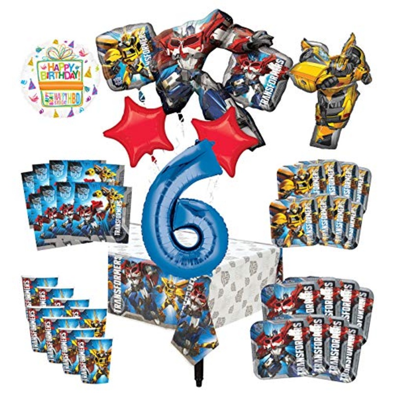 Transformers 6th Birthday Party Supplies 8 Guest Decoration Kit and Balloon Bouquet -