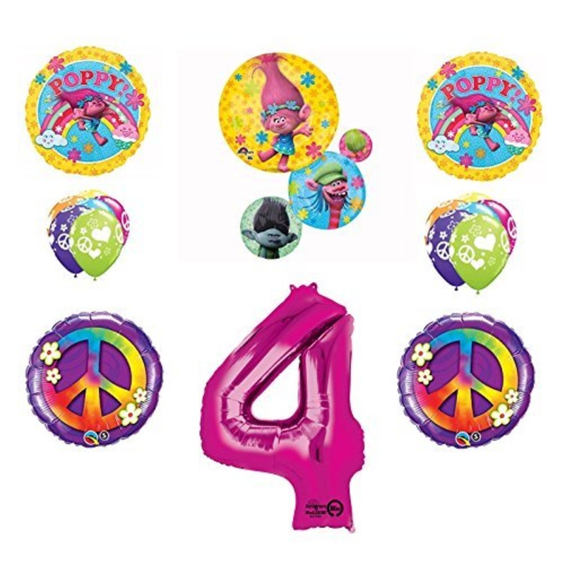 TROLLS PEACE 4th Happy Birthday Party Balloons Decoration Supplies Poppy Branch Movie