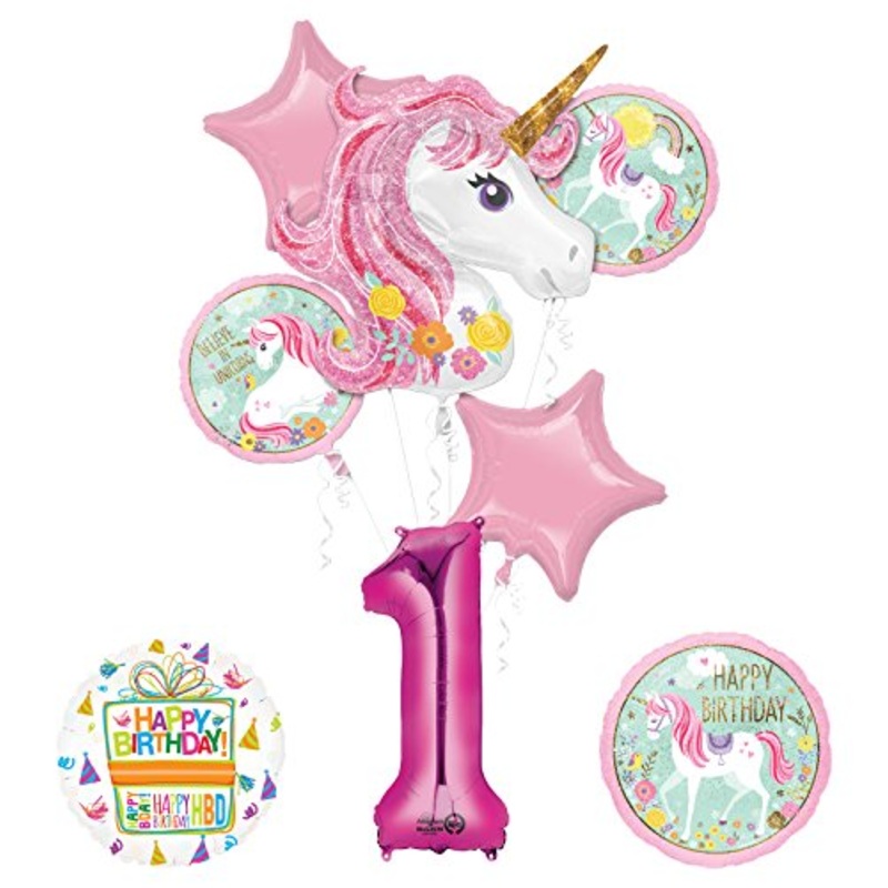 Unicorn Party Supplies "Believe In Unicorns" 1st Birthday Balloon Bouquet Decorations