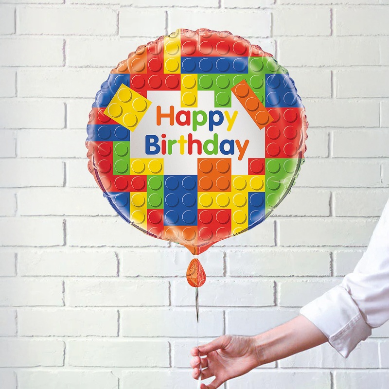 Building Blocks Birthday Round Foil Balloon 18"