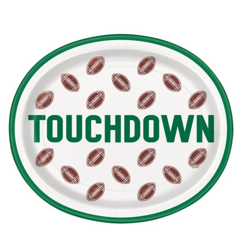 Football Toss "Touchdown" Oval 12" Plates, 8ct