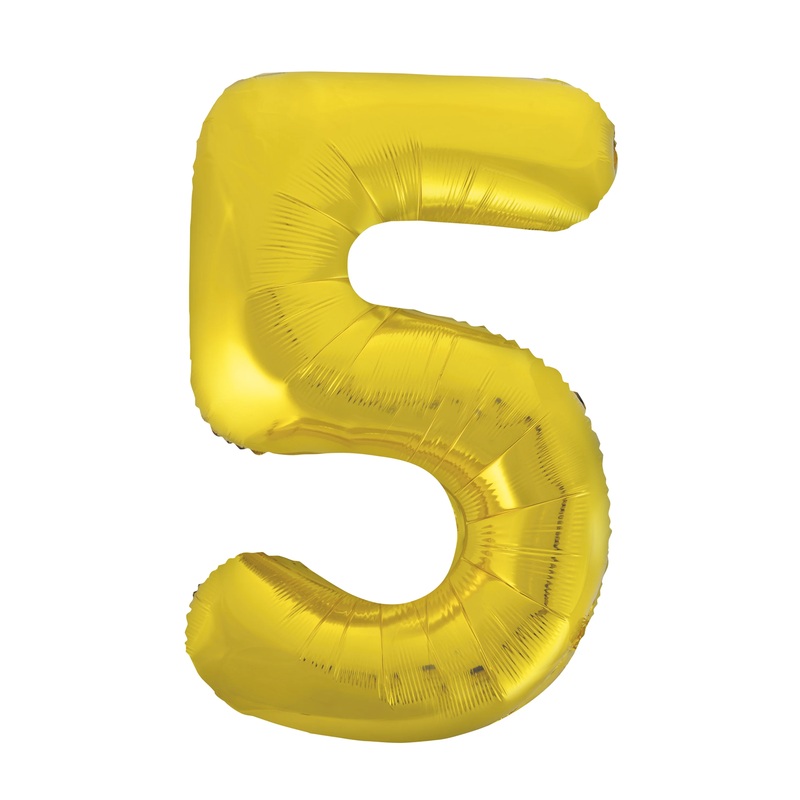 Gold 5 Number Foil Balloon 34"