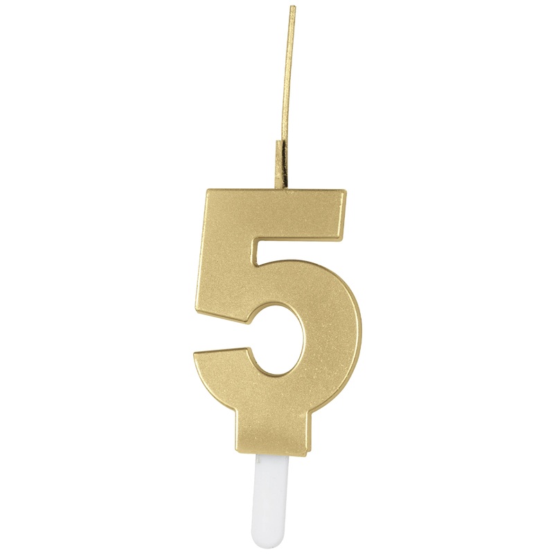 Gold Number 5 Sparkler-Topped Birthday Candle