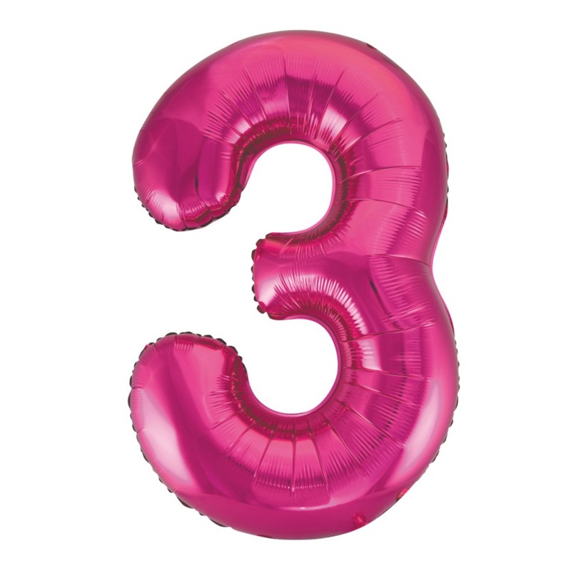 Hot Pink 3 Number Foil Balloon 34"