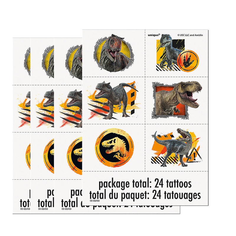 Jurassic World Temporary Tattoos  4 Sheets, 24 Tattoos