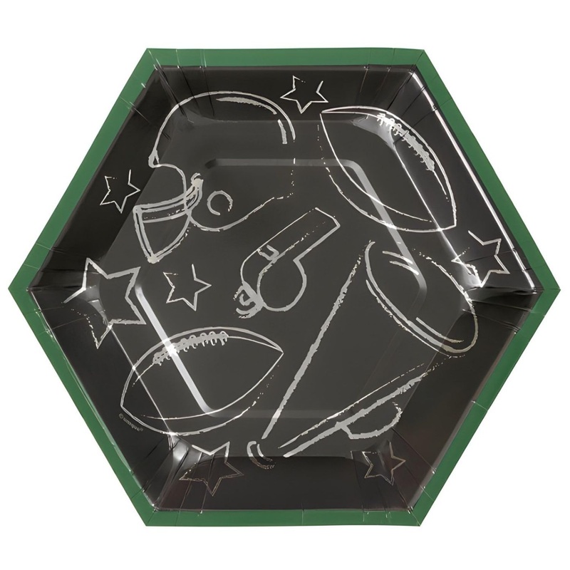 Kickoff Football Hexagon Shaped 8.25" Plates, 8ct