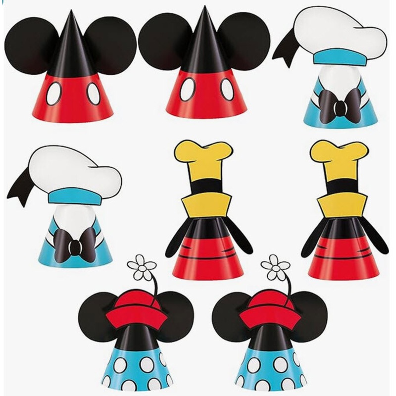 Mickey Mouse Cone Party Hats - 8 Pc.