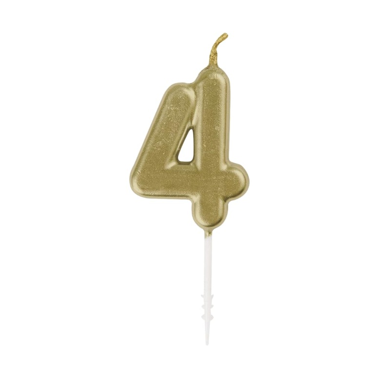 Mini Metallic Gold Number 4 Pick Birthday Candle