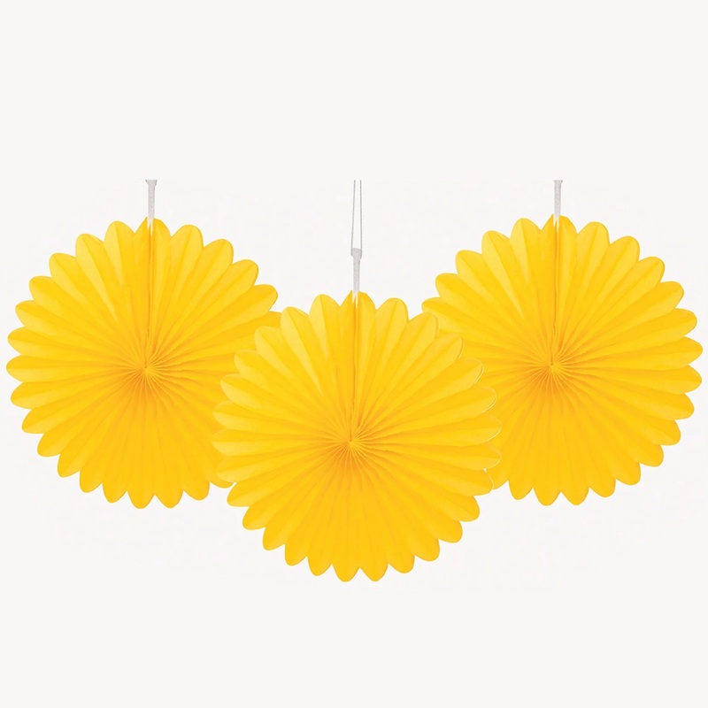 Sunflower Yellow Tissue Paper Fans 6", 3ct