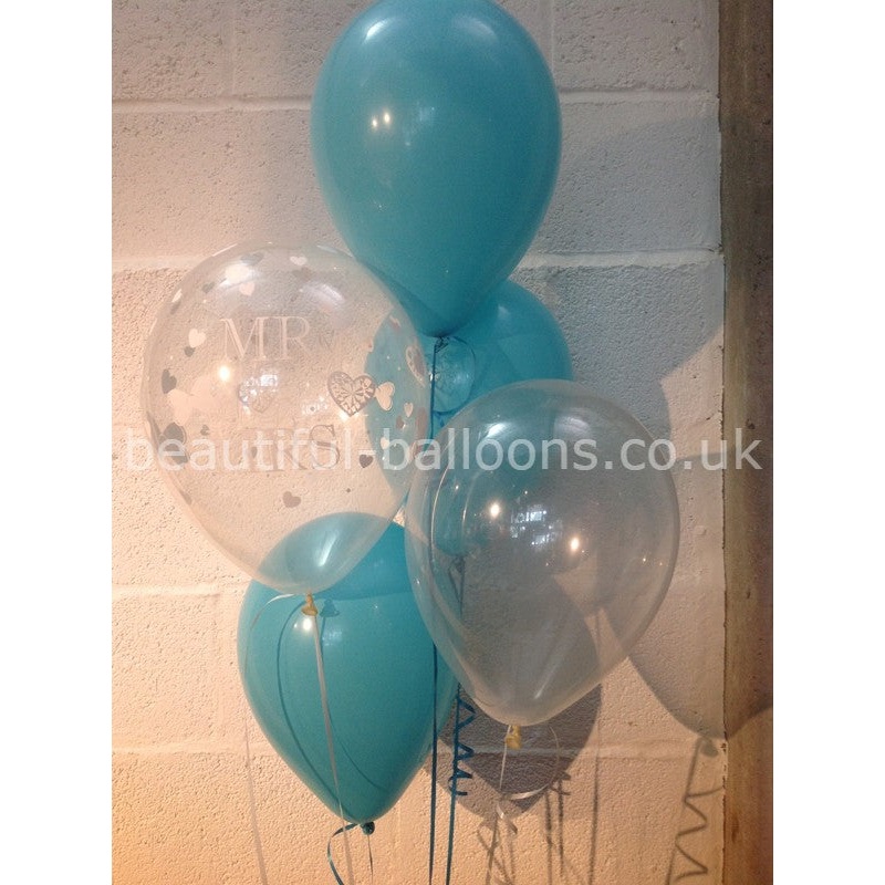 Caribbean Turquoise 'Mr & Mrs' Pearlised Balloons Wedding Range (Helium Quality)