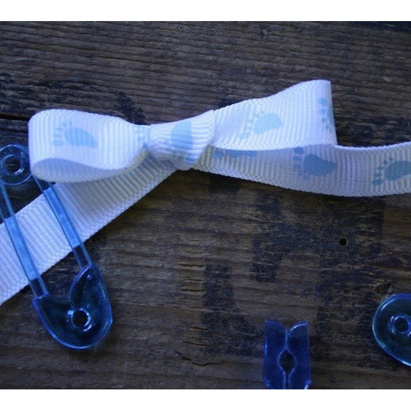 Footprint Ribbon, Pale Blue & White, 10mm
