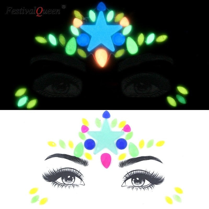 Glow in the dark star gem face jewels