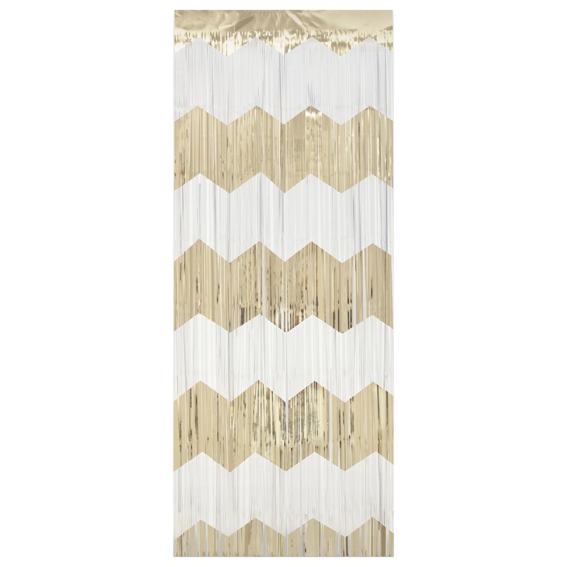 Gold and White Scalloped Fringe Door Curtain, 3.25 ft x 6.5 ft