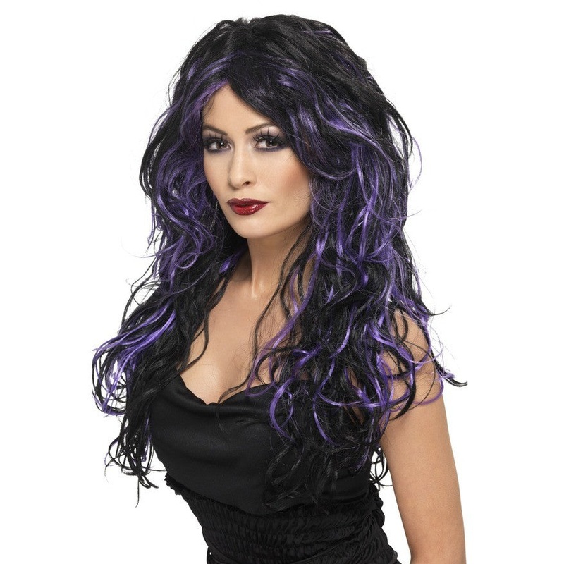Gothic Bride Wig with Purple Highlights - Perfect for Halloween!