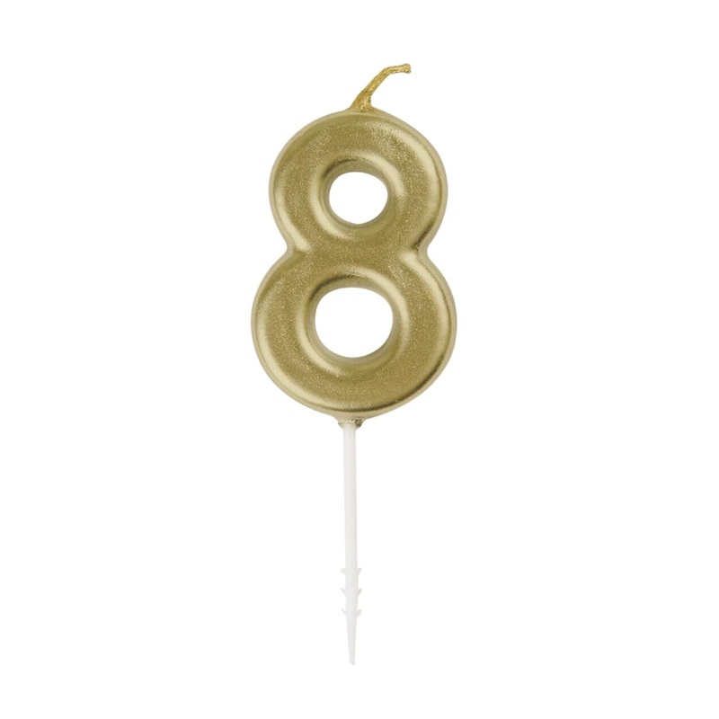 Mini Metallic Gold Number 8 Pick Birthday Candle