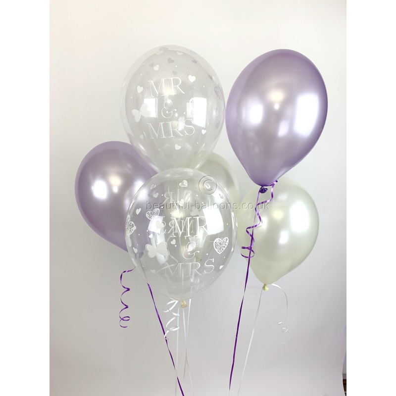 Mr & Mrs Pearlised Balloons, Lilac & Ivory Wedding (Helium Quality)
