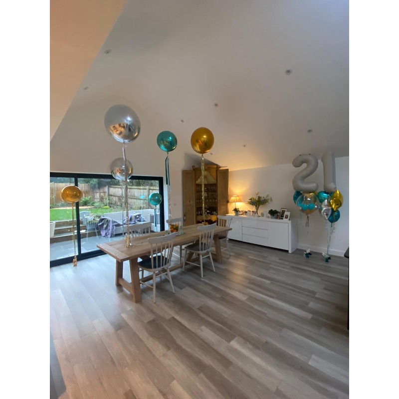 Tiffany Green and Gold Orbz 21st Birthday balloon installation