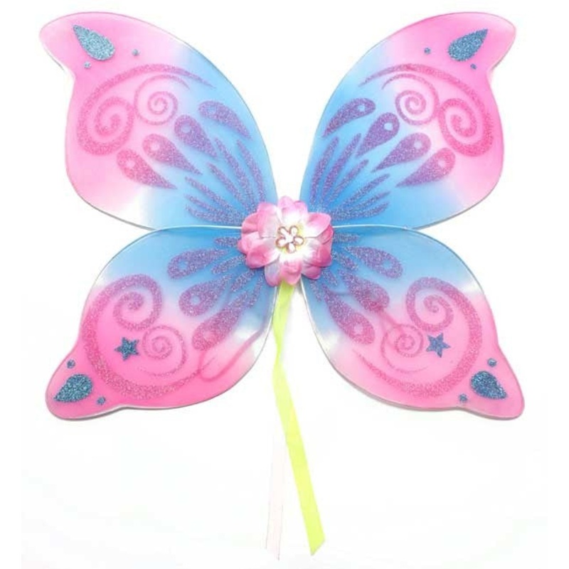 Wings - Pink and Blue with Glittery Swirls