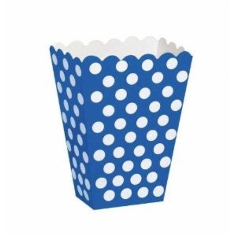 8 Polka Dot Treat Boxes (Royal Blue) With 8 Cellophane Bags