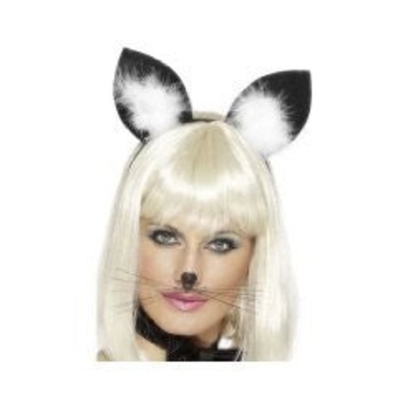 Black Cat Ears with white maribou fur