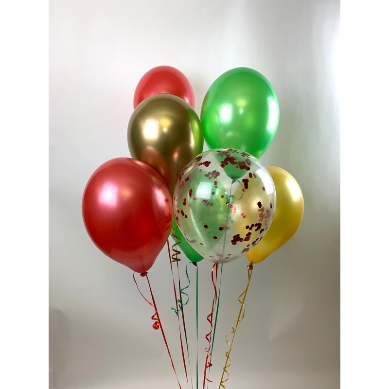 Christmas Chrome Confetti Range Red, Green and Gold  Latex Balloons